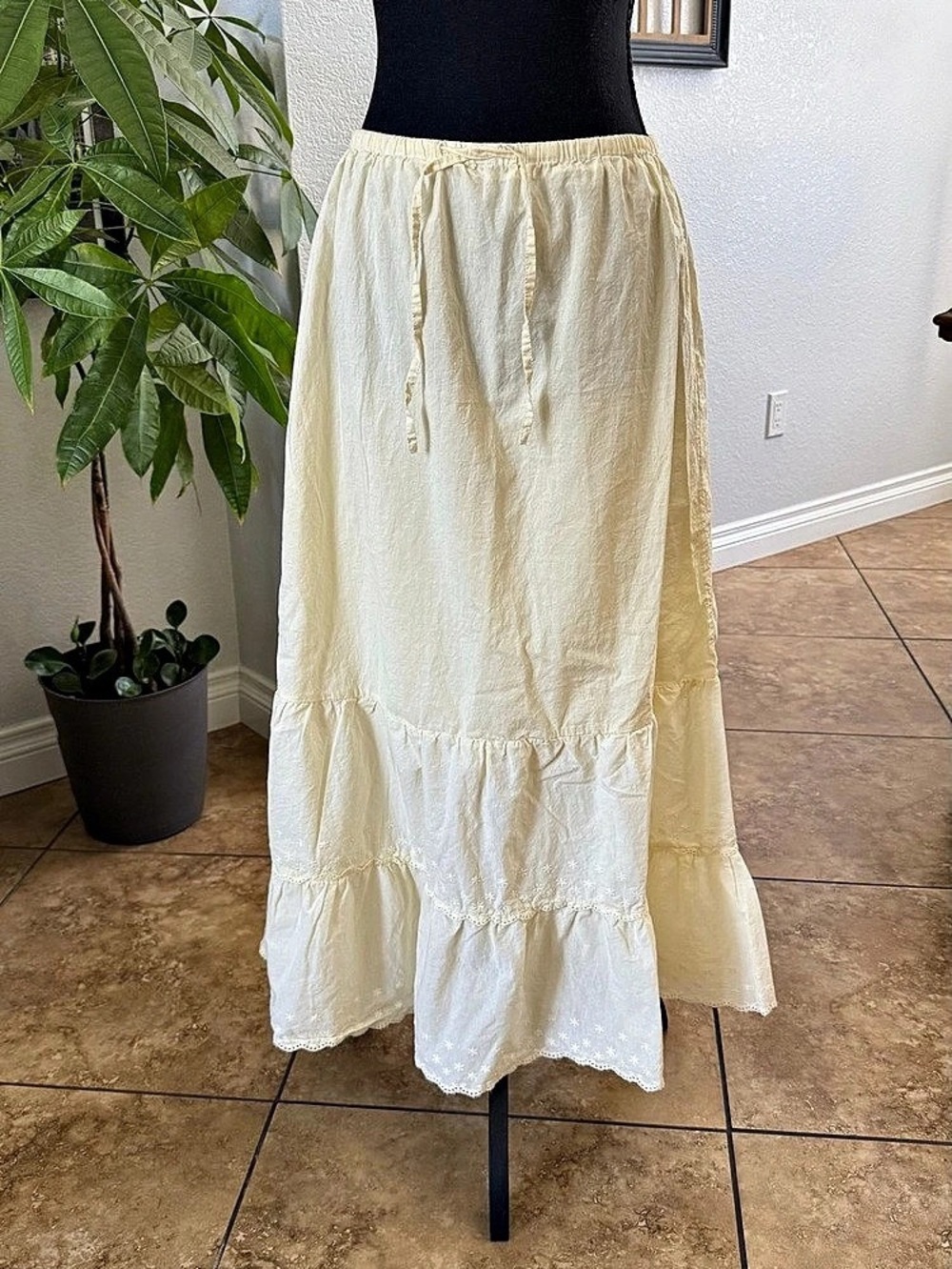 Brandy Melville Embroidered Tiered Maxi Skirt in Yellow